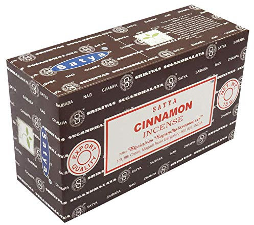 Satya Varillas de Incienso de Canela de Calidad de exportación, Caja de 180 Gramos | 12 Paquetes de 15 Gramos