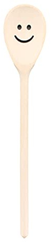 teemando®, Kochlöffel aus Holz mit Motiv Smiley 1, extra stabil, Naturprodukt: handgefertigt, unbehandelt, Rührlöffel aus Buche, oval 30 cm, das besondere Geschenk
