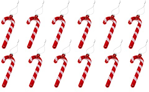 ToCi 12 x Zuckerstangen-Anhänger aus Glas – Weihnachtsbaumschmuck rot-weiß - Christbaumschmuck im amerikanischen Stil - Baumanhänger 12 cm - Weihnachtsdeko & Deko-Anhänger im Geschenkset
