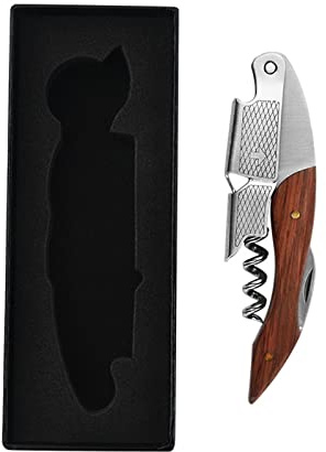 Premium Edelstahl & Palisander Kellnerkorkenzieher，Professionelle Kellnerkorkenzieher für Weinflaschen，3-in-1 Weinöffner Robuster, robuster Edelstahl, Echtholzgriff mit Folienschneider (D-Rosenholz)