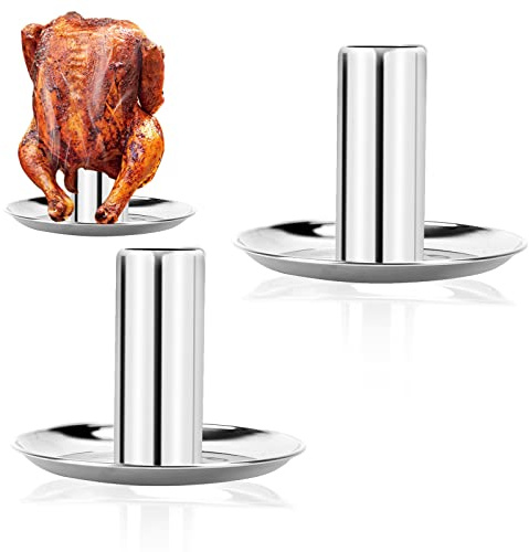 GugnRyAc Hähnchenbräter, Hähnchenhalter aus Edelstahl, Bierdose für Hähnchengrill, Zerlegbarer Geflügelbräter mit Abtropfschale (2 Stück)