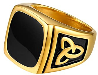 JewelryWe Schmuck Herren-Ring, Irischen Dreiecksknoten Trinity Keltisch Knoten Siegelring Edelstahl Emaille Ringe, Schwarz Silber/Gold