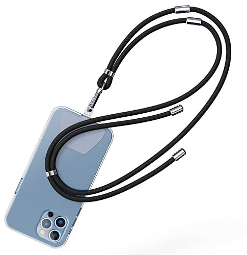 COCASES 2-in-1 Handykette Universal, Abnehmbare Handschlaufe und Handyband zum Umhängen Schlüsselband Handyschnur kompatibel mit meisten Smartphone (Schwarz)