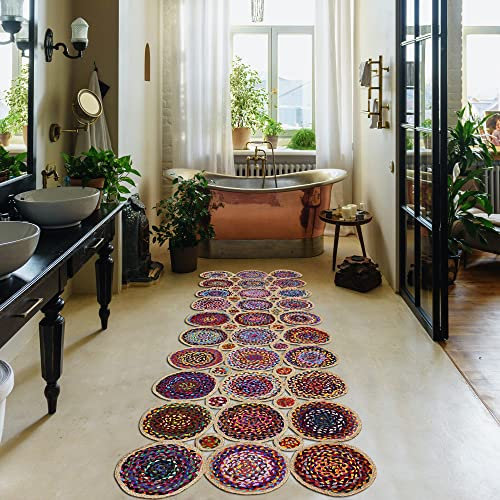 Alfombra de yute trenzado a mano festoneado de 4 x 6 pulgadas, borde festoneado, beige sólido, multicolor, yute de algodón chindi de 0.27 pulgadas de grosor, para uso en interiores y exteriores, ideal