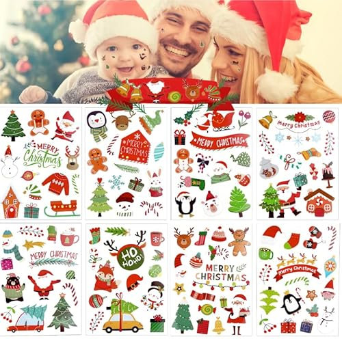 16 Weihnachtsaufkleber, 200+Stück Weihnachtliche Aufkleber Weihnachten Geschenkaufkleber Sticker Etiketten Weihnachtsetiketten, für Umschlag Geschenktüten Papiertüten Weihnachtskarten