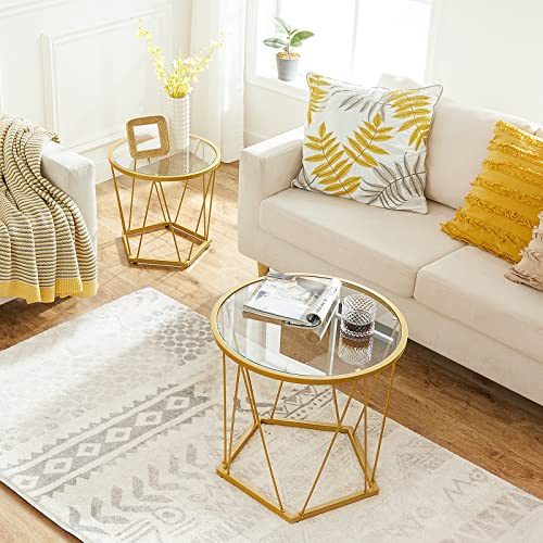 HOOBRO Small Round Coffee Table Set of 2, Modern Gold Side Table