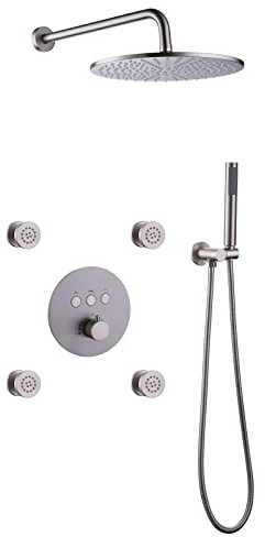 XJTNLB Mischbatterie Dusche Thermostat Unterputz, Dusche Regendusche Set Wassersparend mit Handbrause und 4 Body Jets