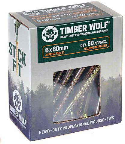 TIMBER WOLF TW60080 Vis à bois – 6,0 x 80 mm – Boîte de 50 pièces, zinc et jaune (or)