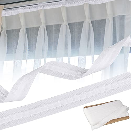 TZQFROCE Gardinenband Kräuselband Gardinenband zum Aufnähen 30 m x 2.5 cm Vorhangband Polyester Gardinen Kräuselbandn Kräuselband zum Aufnähen für Wohnzimmer Schlafzimmer - Weiß