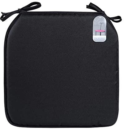 Slumber Nights Seat Pads with Tie On For Dining Garden Room Kitchen Chairs Cushions (Black, Pack Of 2)