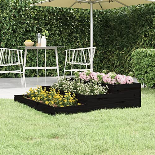 SHUJING Vegetable Planter,Flower Raised Beds,Raised Garden Kits,Planter Black 107x107x27 cm Solid Wood Pine