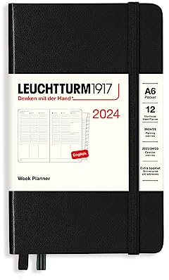 LEUCHTTURM1917 367842 Wochenplaner Pocket (A6) 2024, 12 Monate, Schwarz, Englisch