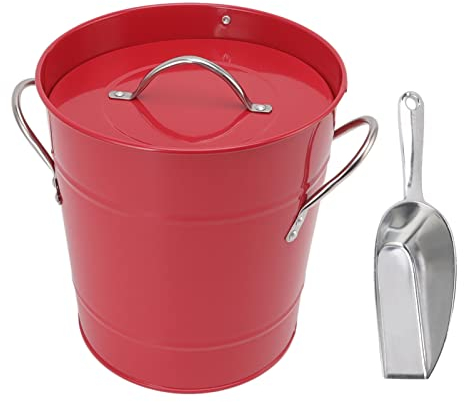 Wisecoco Seau à Glace avec Pelle Et Couvercle, Seau à Glace Rond avec Pelle à Glace en Tôle Galvanisée Bac à Bière en Plastique pour Bar, Fêtes, Maison(Rouge)