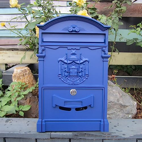 MegLob Casella di Posta Montata A Parete Vintage, Organizzatore di Cassette per Lettere Artistiche in Stile Barocco in Alluminio Cast, Cassetta Postale per Palazzi per Casa,Blu