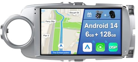 YUNTX [6GB+128GB] Android 14 Autoradio per Toyota Yaris GRMN （2012-2017）-[Incorporato Carplay/Android Auto/DSP/GPS]-9 pollice IPS 2.5D Touch Screen-CAM+MIC-DAB/Mirror Link/Bluetooth 5.0/WiFi/USB/4G