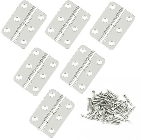 JJWNMLL Lot de 6 charnières de porte pliables de 5,1 cm - Charnières de porte en bois épais avec 38 vis de argent pour quincaillerie, armoire, porte, tiroir etc. (Couleur argent)