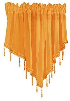 SYSUII Scheibengardinen mit Quasten Voile Bistrogardine Kurzstore Kurzvorhang Küchengardine Kurze Küche Fenstervorhänge Kurzvorhang Modern Fenstervorhang Kleinfenster Kurze Fenster 130cmx60cm-Gelb