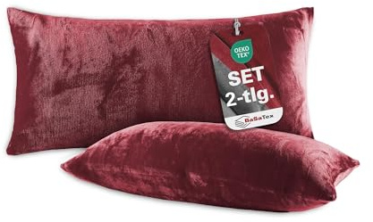 BaSaTex Plüsch Kissenbezug, 2er Pack, 40x60 cm, Bordeaux | Winter Plüsch, Kuschelig Weich, Öko_Tex Zertifiziert, Cashmere-Touch