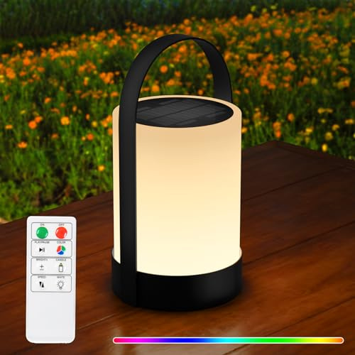 RWWR Solar Tischlampe Lampe Outdoor Kabellos Solarlampen für außen LED 2-in-1 Aufladung LED tischleuchte Akku 8 Farben Dimmbar IP44 Wasserfest für Terrasse Camping Garten Balkon