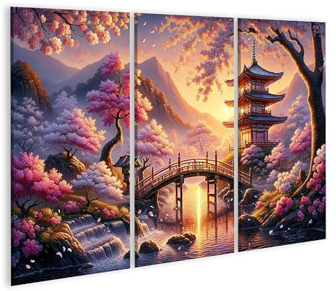 islandburner Cuadro sobre lienzo Escena japonesa serena con cerezos en plena floración. La escena se reproduce durante la época más hermosa del año. Cuadros de pared Póster
