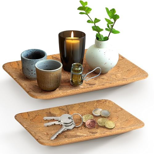 JUNGTHAL Schlüsselschale Dekoschale Schmuckschale Taschenleerer Kork (2er Set) - Exklusive Deko Ablage für Flur Badezimmer & Nachttisch