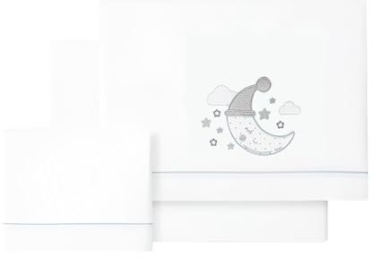 various-Juego De Sábanas para Cuna 60 x 120 cm, Bebe Primavera y Otoño Tipo 100% Algodón Extrasuave Fafricado en España-(Bajera+encimera+Funda Almohada-Luna Color BCO/Gris