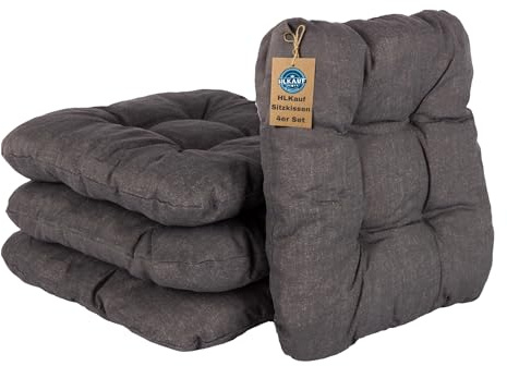 HLKauf 8er Set Anthrazit Sitzkissen 36x36x6 cm | weiche Kissen | Für Garten, Camping, Gastronomie oder Bistro | Oeko-Tex und Made in EU