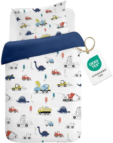 CINYE Housse De Couette 120×150cm pour Garçon Enfants Parure De Lit 1 Personne avec Une Taie d'oreiller 40×60cm Imprimé en 3D Voiture Dinosaures 100% Microfibre