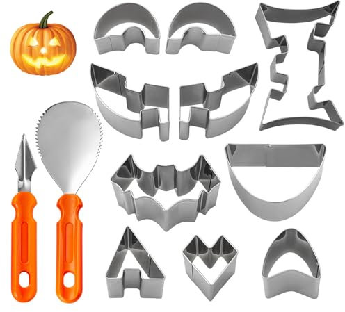 EclipseGuard 12 Stück Halloween Kürbis Schnitzset, Schnitzwerkzeug Kürbis, Kürbisschablonen zum Schnitzen, DIY Halloween Dekoration Edelstahl Kürbis Schnitzwerkzeuge für Kinder und Familie