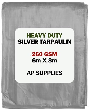 AP Supplies 260gsm Silver Tarpaulin 6m x 8m – Waterproof, UV & Tear Resistant Sheet Cover for Construction, Gardening, Camping & Equipment Protection