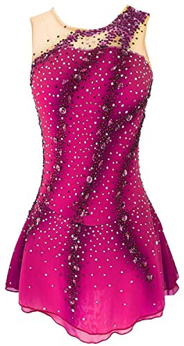 YDHTIZ Modisches Eiskunstlauf Performance Kleid Für Mädchen Ärmelloser Eislaufrock Trikot Für Rhythmische Gymnastik Mit Strass Handgefertigtes Wettkampfkostüm,C,S