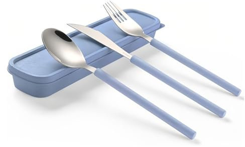 Set di Posate Acciaio Inox, 3 Pezzi Posate Con scatola da Viaggio， Lavabili in Lavastoviglie，coltello, forchetta, cucchiaio, per viaggi, picnic, ufficio, scuola