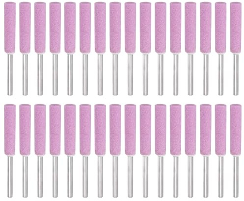 PATIKIL 32 Pcs Diamond Chainsaw Sharpener 7/32 Inch High Hardness Sharpening Stone Polishing Chainsaw Sharpening Kit Grinding File Tool for Chain Saw Stone Jewelry Wood, Pink(5mm)