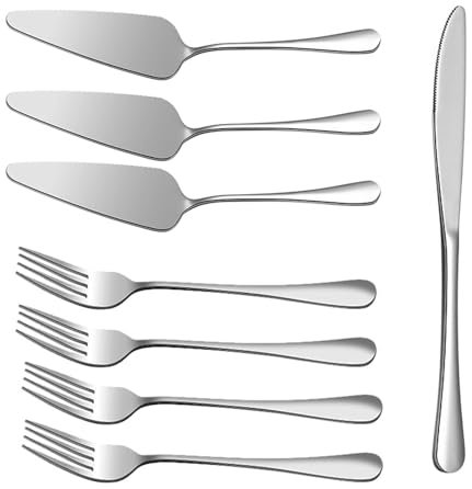 LWLWA 8 Pièces Ensemble de Couverts, Pelle a Tarte, Pelle à Gâteau Dentelée en Acier Inoxydable, Couteaux Cannelés, Fourchettes, Spatules à Gâteau, pour Steaks, Gâteaux, Pizza, Tartes