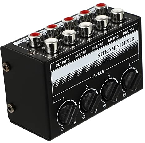 4 Channel Unpowered Stereo Mini Mixer Audio Mixer 4 Input 1 | Black Iron Build, Copper Elements and Electronic Parts, for Laptop and CD Player Use in Bar or Club Setups