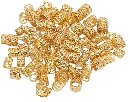 Hair Beads Set, Dreadlocks Beads, 3 Bags Dreadlocks Hair Rings, Hollow Out, Exquisite Patterns, for Hair Braiding DIY Jewelry, Beard Decoration (Golden)