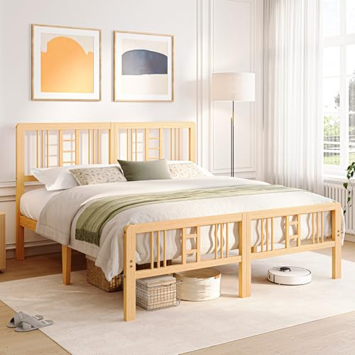 Breezehome Struttura letto king size alta 30,5 cm in legno di bambù massiccio con testiera e pediera, struttura letto king size con doghe in metallo, senza bisogno di molle, facile da montare, robusta