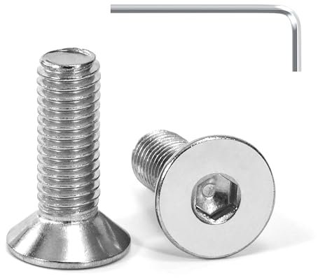 Tunejoy Viti a Testa Svasata M8 x 25 mm Vite a testa svasata Brugola Bulloni in Acciaio Inox A2 V2A Viti a Testa Piatta Norma DIN 7991 con Chiavi a Esagono Filettatura Completa 20 pezzi
