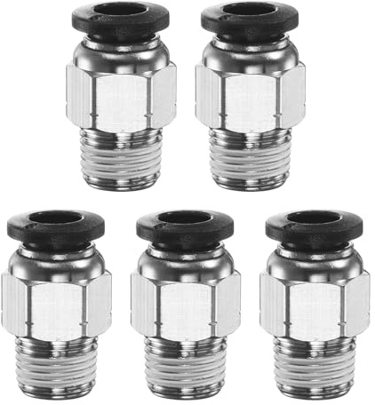 QUARKZMAN 5 Stück Pneumatik Steckverbinder 6mm Röhre ID x 1/8 NPT-Gewinde Männlicher Gerader Schnellverbinder Luftleitungsschlaucharmaturen für Industrie-Luftsystem PC6-N01, Schwarz