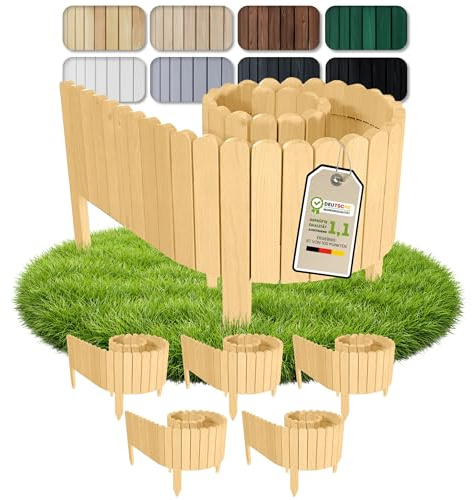 Floranica 10 m Trädgårdskant Flexibelt trästaket 5-delat 2 m x 20 cm Naturlig Rabattkant Staket av Tallträ Rabattinfattning flexibel Gräskant Rollborder Set för Trädgård