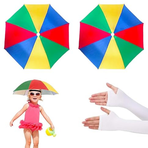 Giutsaull 2 Stücke Regenschirm Hut, Regenschirmhut, Faltbarer Sonnenschirmhut, Outdoor Angelschirm Camping Kopfbedeckung, Sonnenschutz für Erwachsene & Kinder, Schirmhut für Outdooraktivitäten