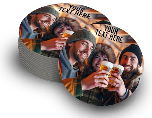 Personalised Beer Mats Coasters Bar Drinks Home Pub Accessories Gifts Man Cave - Add Own Photo and Text (Round Set of 12)