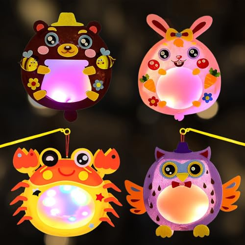 Lanterne Enfant, Lanterne Saint Martin Avec Bâton, Lampion Animaux, Kit Créatif pour Lanternes pour Enfants, Kit de Décoration pour Garçons Et Filles (Rouge)