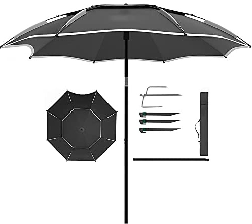 Parasol, Grand Parasol de pêche, Plage Pliable inclinable étanche Parapluie de Anti-UV, pour Pont, Camping, Montagne, Noir