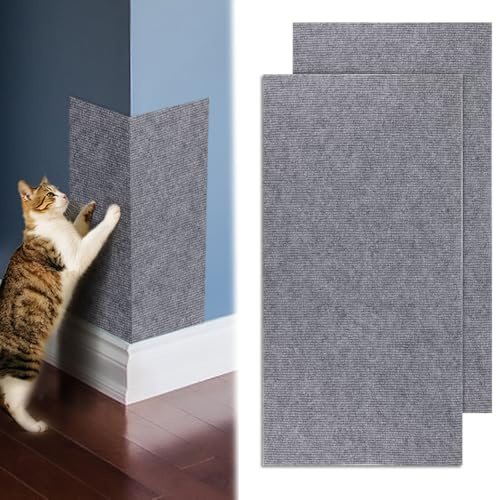2uds Alfombra Rascadora Gato Moqueta, 30x60cm Almohadillas Rascadoras Autoadhesivas para Pared Suelo Sofá & Protección Muebles Alfombra Escalada Duradera para Gatos de Interior (Gris)