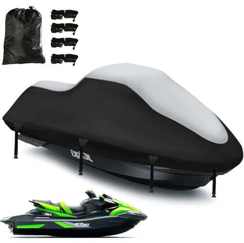 Jet skidor presenning, 900D nanobeläggning jetski-båtpresenning vattentät, 2 ventilationsöppningar UV-resistent för Waverunner Polaris (900D-320–343 cm silver svart)