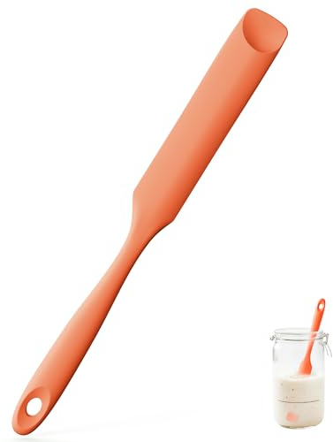 U-Taste Silicone Jar Spatula, Spoon Tip, 315℃ Heat Resistant, Orange | Flexible Rubber Thin Sourdough Scraper with Long and Slim Handle for Scraping Sauces Batters, Stirring Starters, Containers