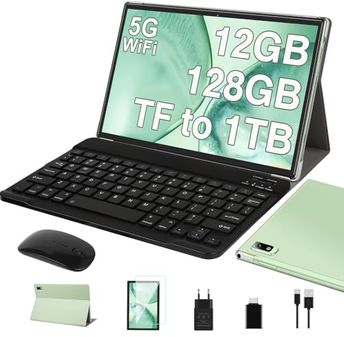 2026 Latest Tablette Tactile 10 Pouces Android 13 OS,12GB RAM+128GB ROM/TF 1TB | 5G WiFi | 8 Cœurs | 2.0 GHz | GMS Certified | Widgets | Parental Controls | Tablette avec étui, clavier et souris-Vert