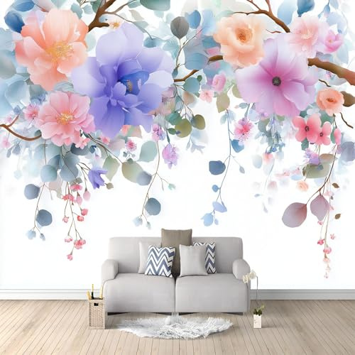 Colore Carta da parati murale, Minimalista Uccelli Fiori Foglie Carta da parati per soggiorno camera da letto, murale decorativa non tessuto per sala da pranzo corridoio 400 x 280 cm