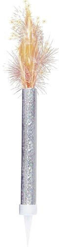 2 Silver Ice Fountain Candles – Sparkling Party Cake Fountain Candles for Birthdays, Weddings & Celebrations – Pack of 2